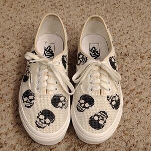Vans Black and Cream Skull Pattern Shoes